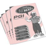 Black-and-white printed flyers on light pink paper by PGI Printing, featuring mascot illustration and “Found a Lower Price to Beat?” promotion.