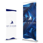 Hope to Oceans custom roll-up banners with blue ocean wave design.