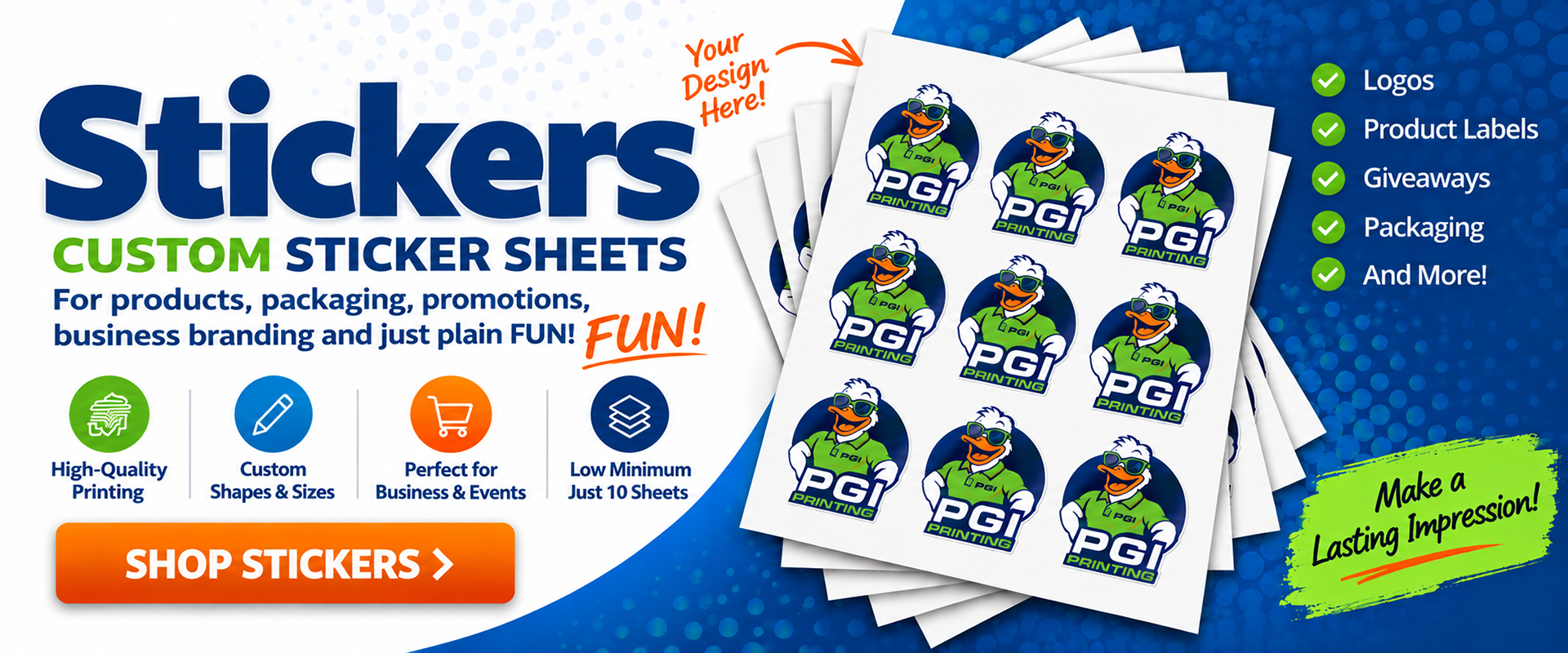 Custom sticker sheet printing from PGI Printing for logos, product labels, packaging, giveaways and business promotions.